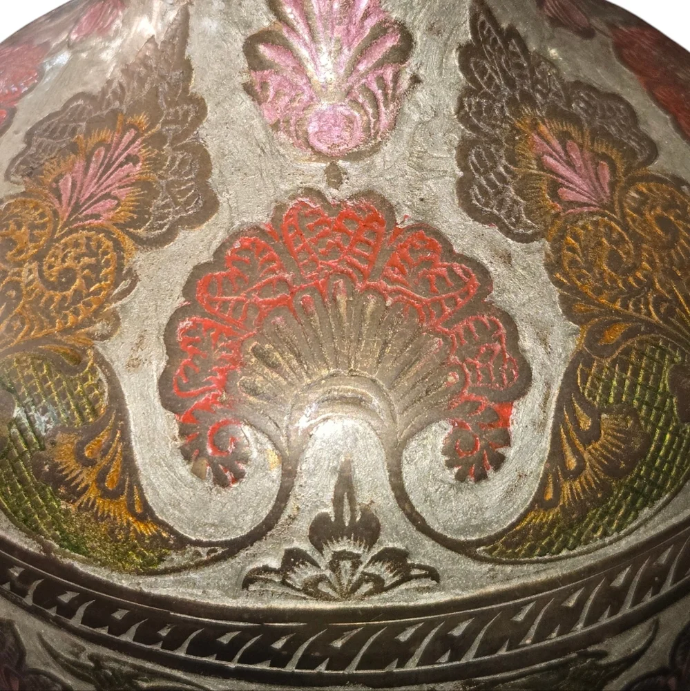 Penco Industries‎ Vintage Large Red & Gray Enamel On Brass Cloisonne Vase 14